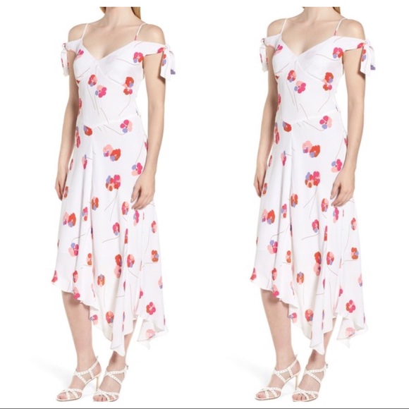 Lewit Dresses & Skirts - Lewit Tie Sleeve Cold Shoulder Floral Midi Dress